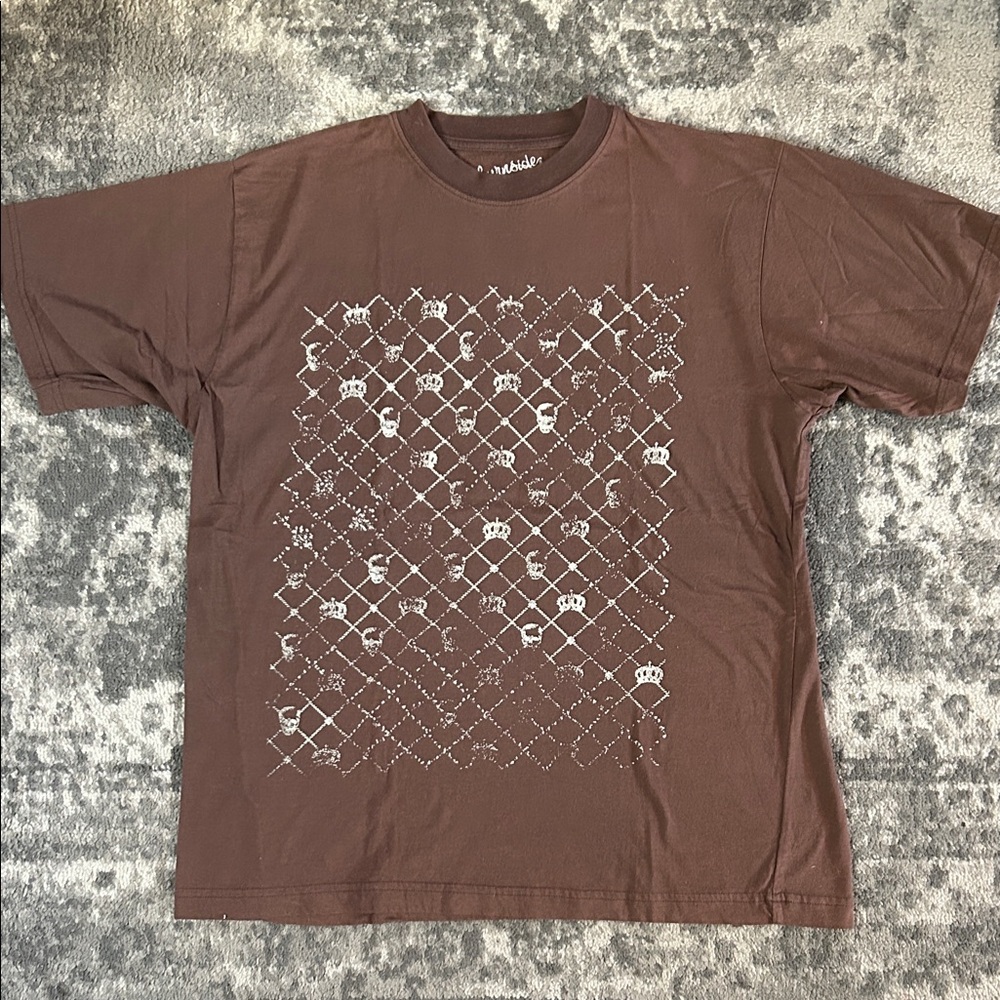 Burnside Brown Graphic Tee with Skull and Crown Pattern